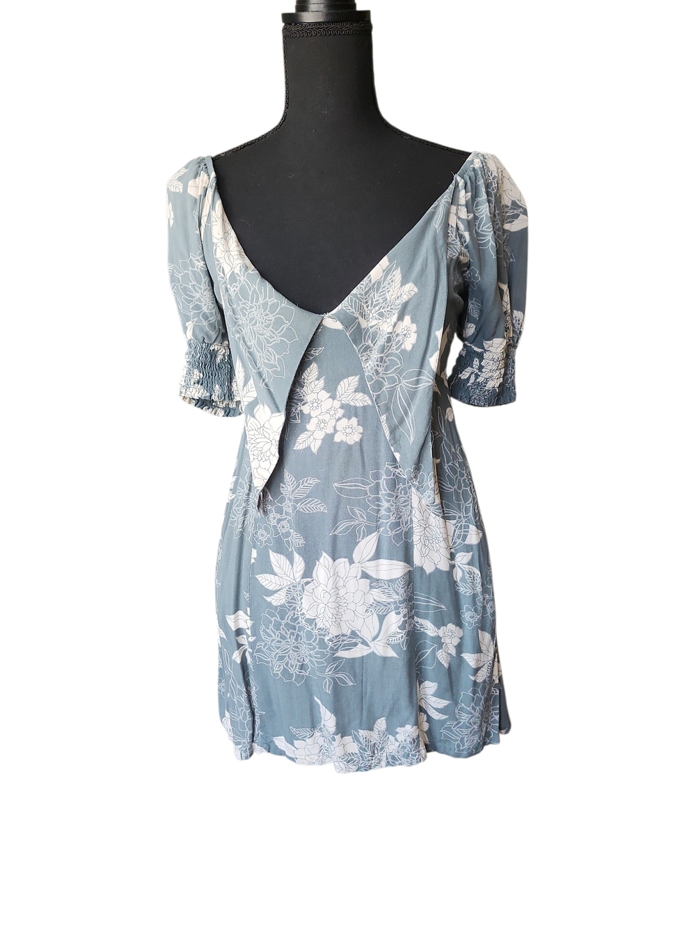 Mimi Chica Blue Floral Mini Dress with White Print